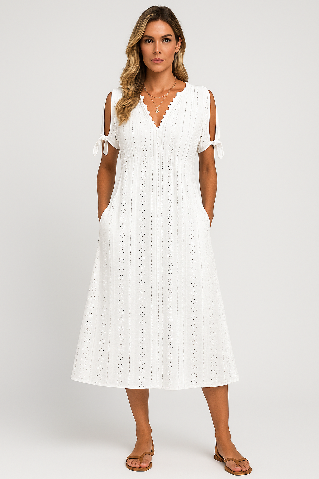 Vestido Zoe Midi em Lese com Botões no Decote Black Friday