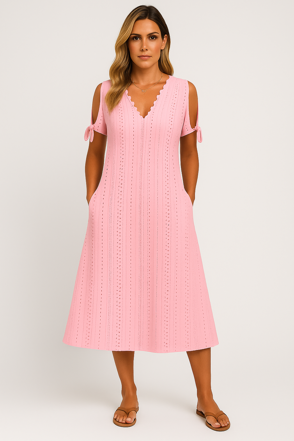 Vestido Zoe Midi em Lese com Botões no Decote Black Friday