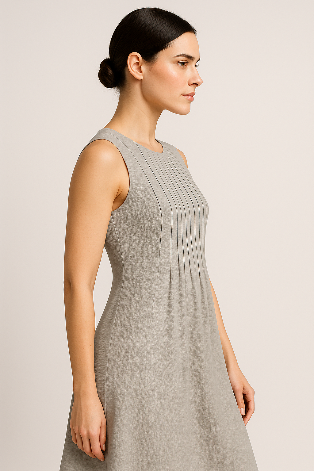 Vestido Eloá Midi sem Mangas Pregas no Decote e Bolsos Frontais Black Friday