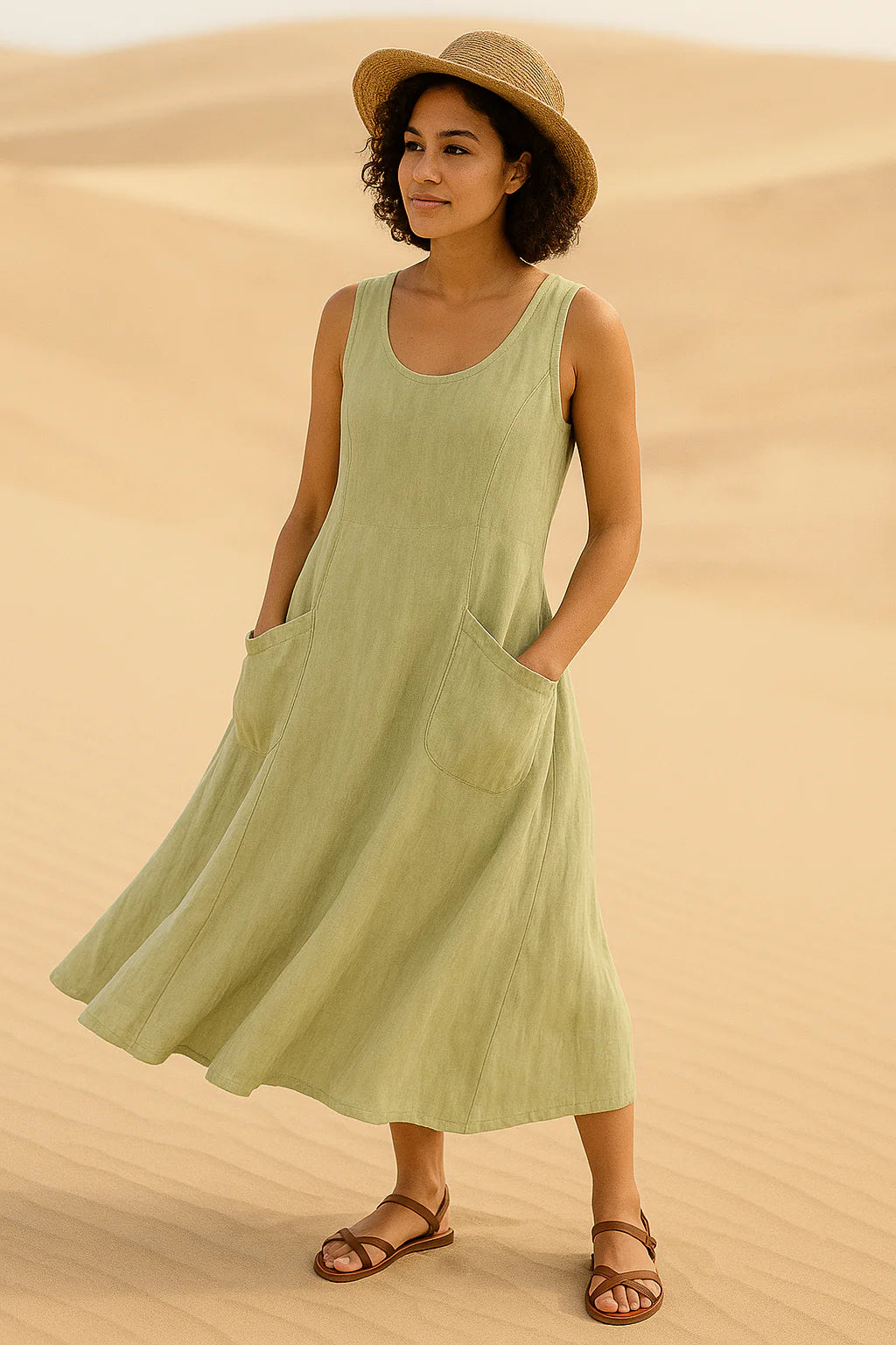 Vestido Isadora Midi sem Mangas e Bolsos Frontais Black Friday