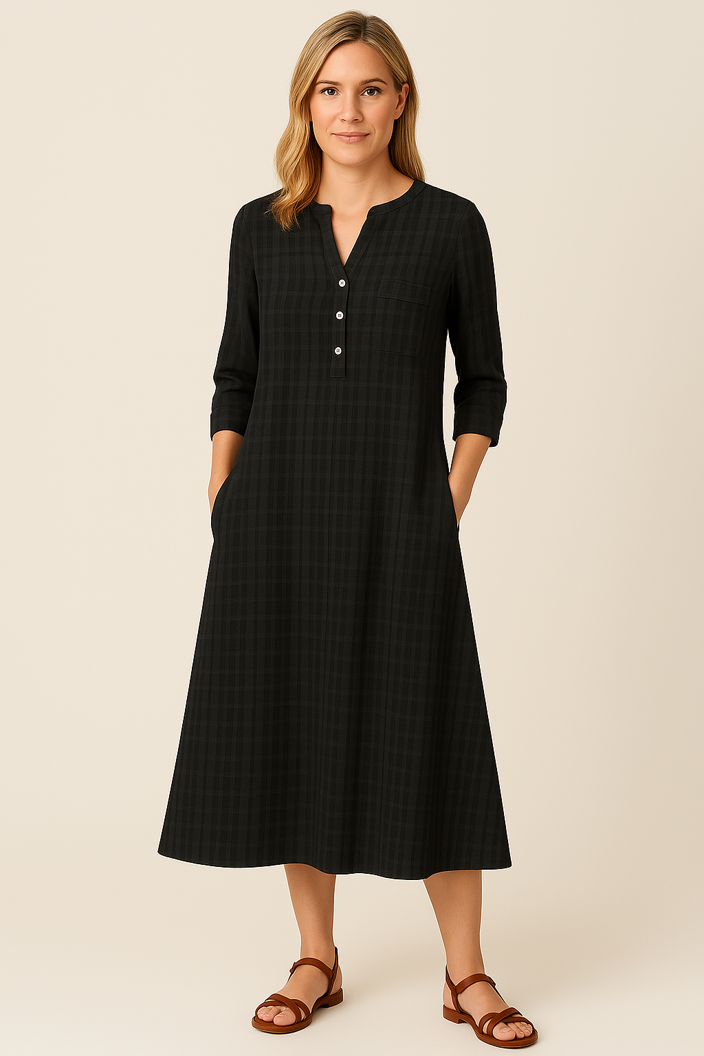 Vestido Ana Maria Decote V Manga Longa Black Friday