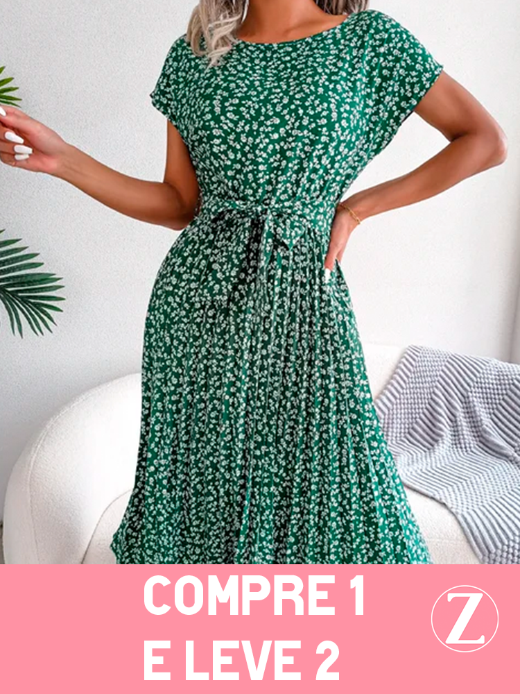 COMPRE 1 LEVE 2 - Vestido Midi Soltinho Florido Plissado Feminino