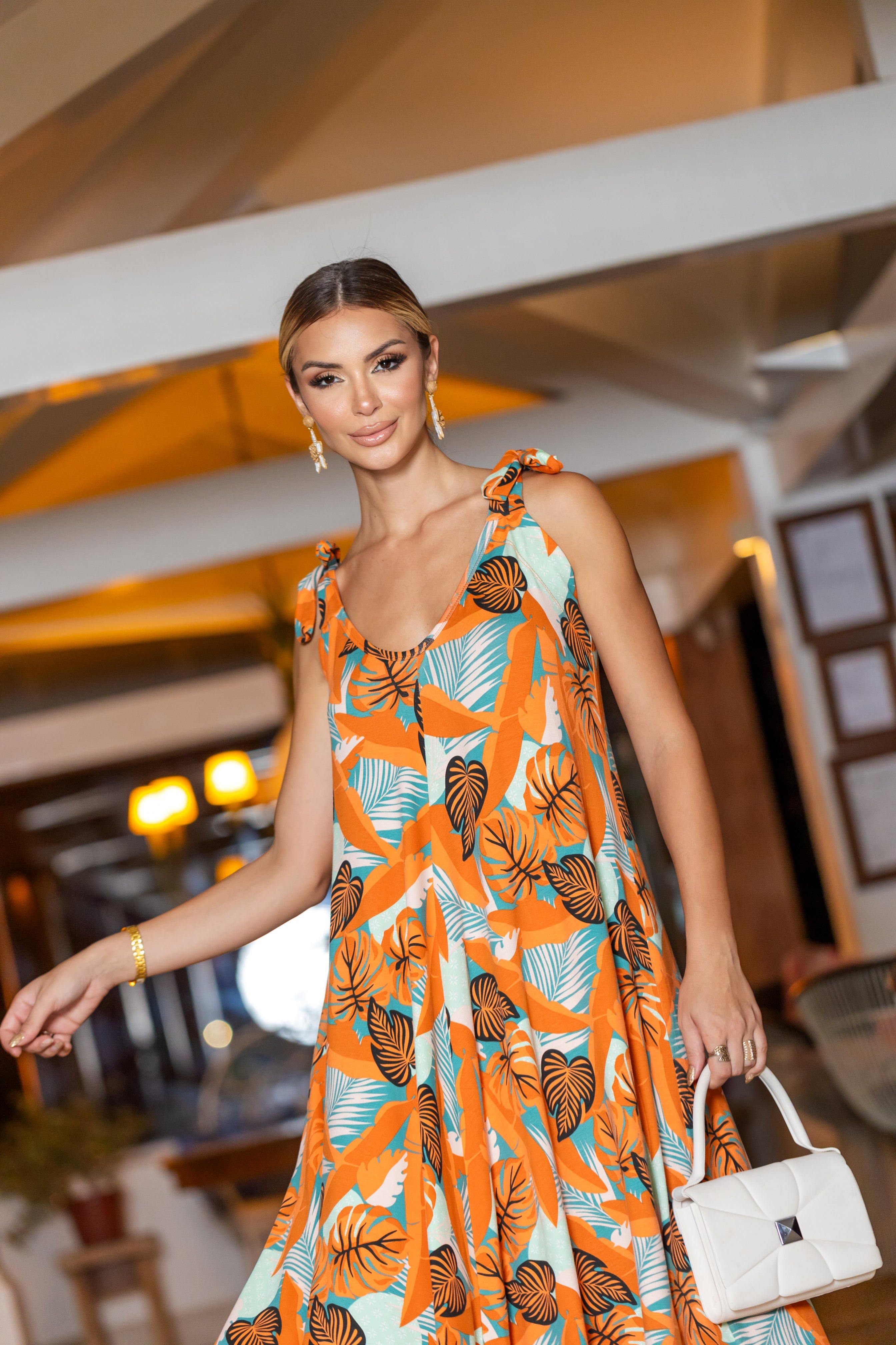 Vestido Longo Soltinho Sem Mangas Estampado - Malha Premium