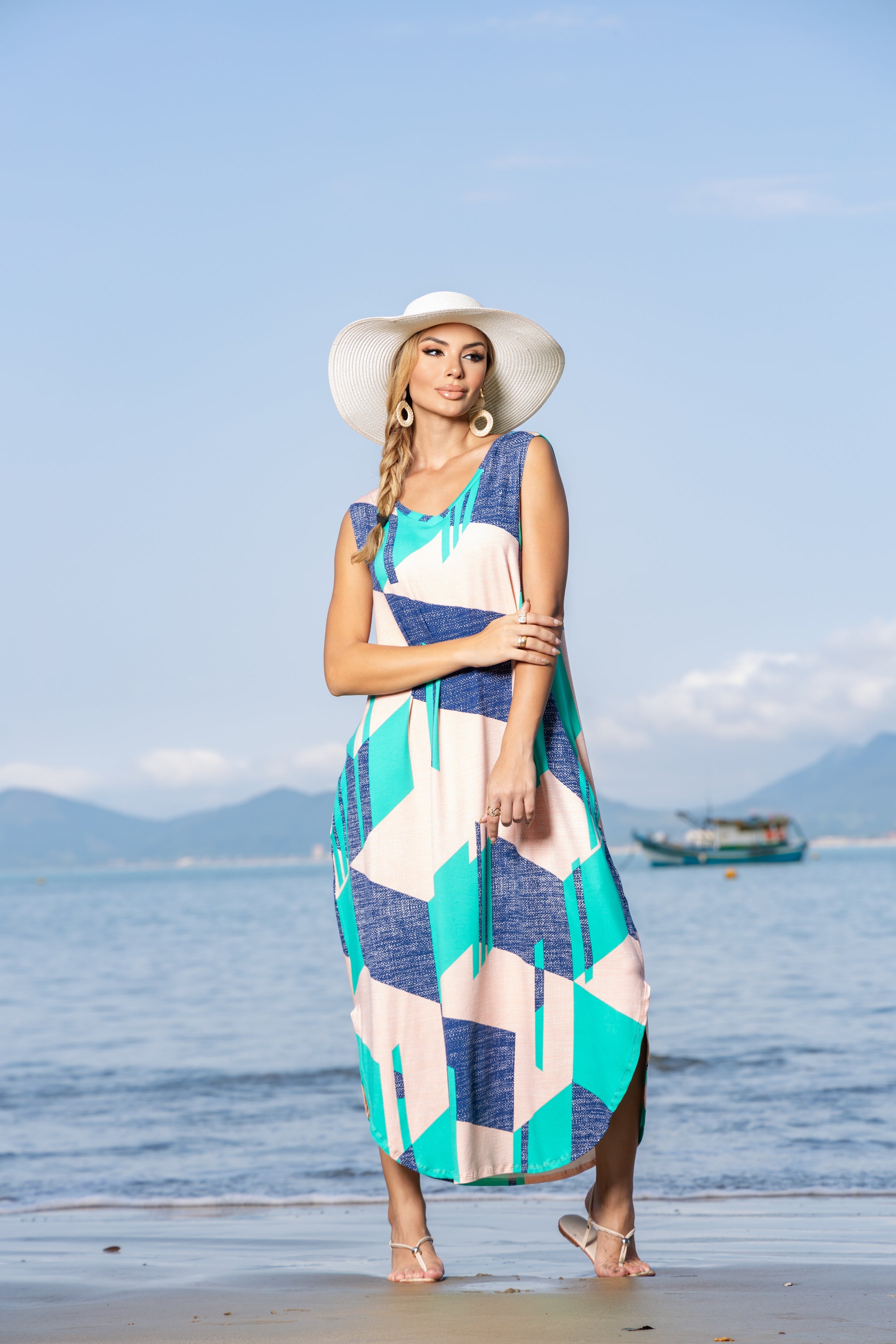 Vestido Longo Soltinho Sem Mangas Estampado - Malha Premium