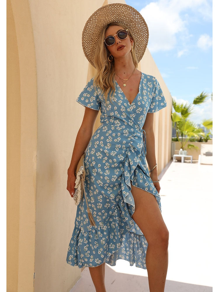 Vestido de Verão Manga Curta c/ Fenda - Zirta