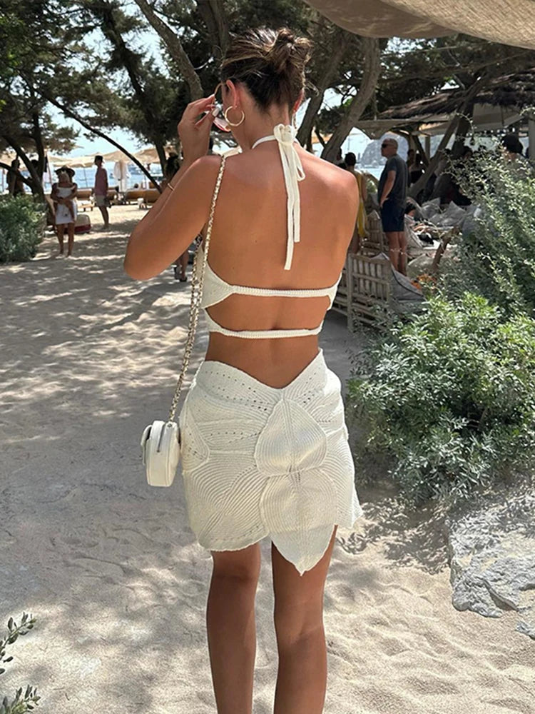 Vestido curto Usy em crochê Flower