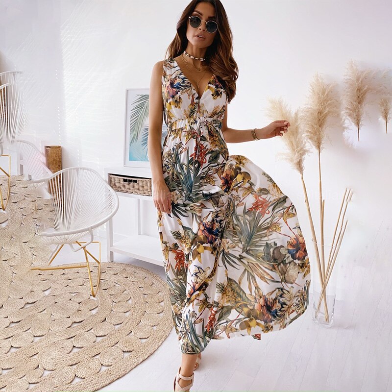 Vestido Flowers Estilo Casual Decote Profundo nas Costas Black Friday