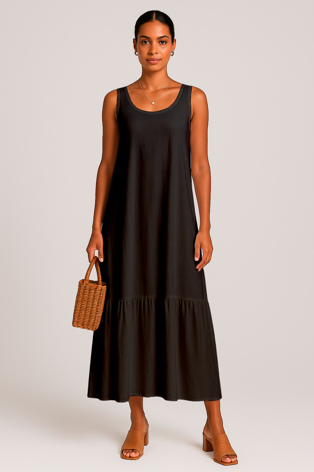 Vestido Sophia Longo com Babado na Barra Black Friday