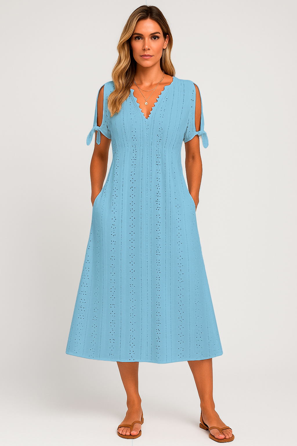 Vestido Zoe Midi em Lese com Botões no Decote Black Friday