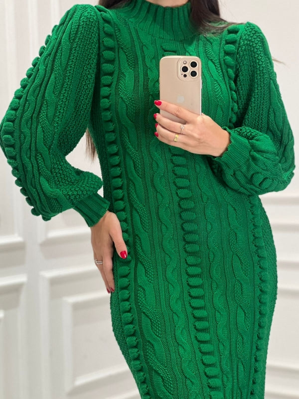 Vestido-de-Trico-Feminino-Luxo-Relevo-Verde