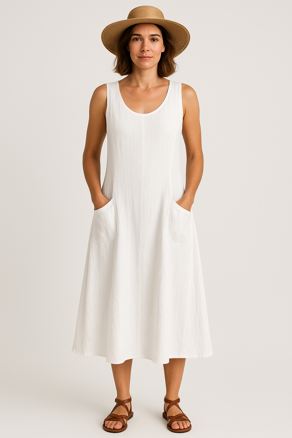 Vestido Isadora  Midi sem Mangas e Bolsos Frontais [LANÇAMENTO 2025]