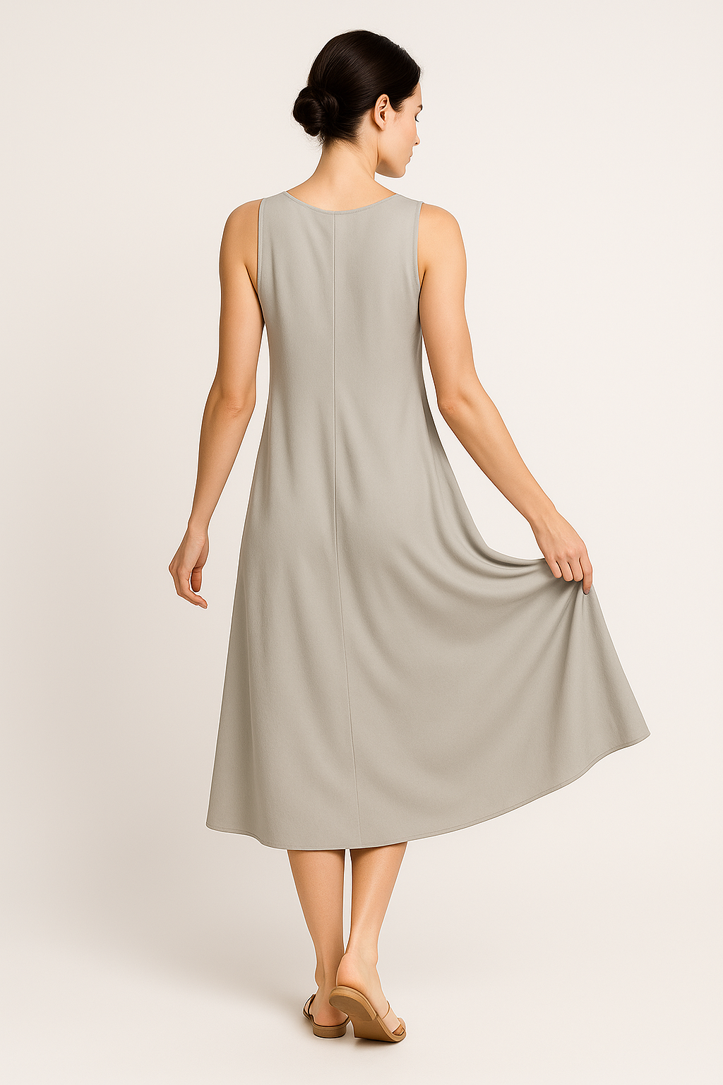 Vestido Eloá Midi sem Mangas Pregas no Decote e Bolsos Frontais Black Friday