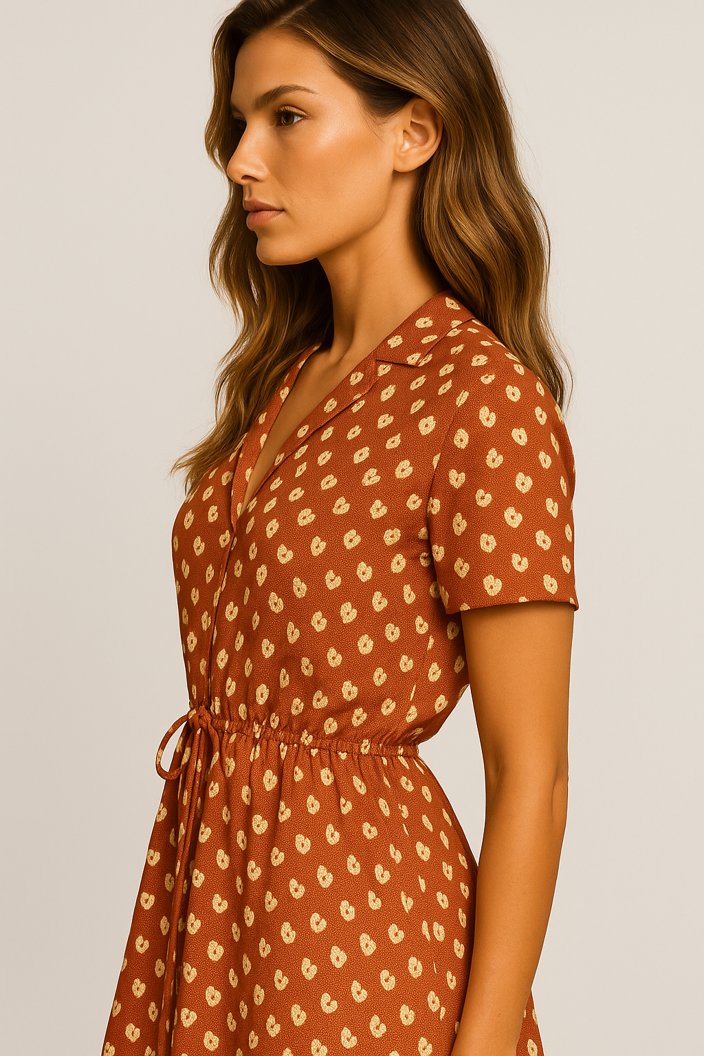 Vestido Helena Midi Manga Curta e Decote V Black Friday