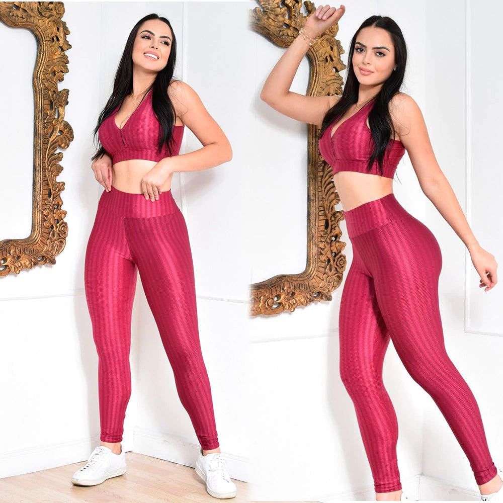 Conjunto Feminino Fitness Legging + Top Academia Nadador 3d Marsala