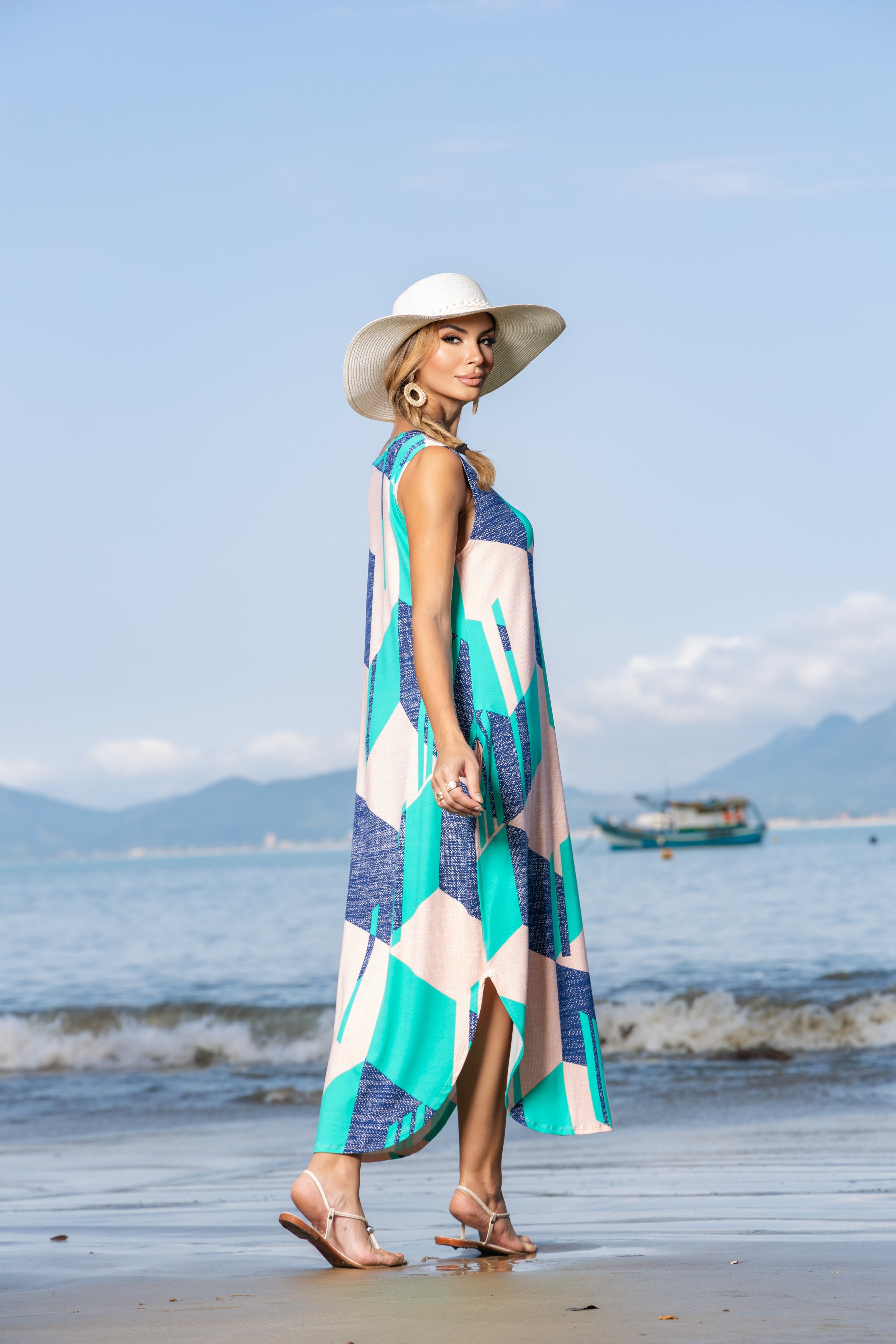 Vestido Longo Soltinho Sem Mangas Estampado - Malha Premium