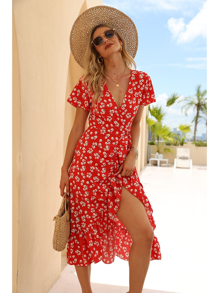 Vestido de Verão Manga Curta c/ Fenda - Zirta