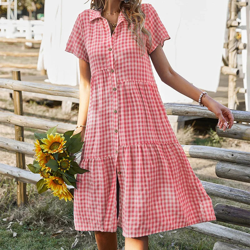 Vestido Xadrez Manga Curta