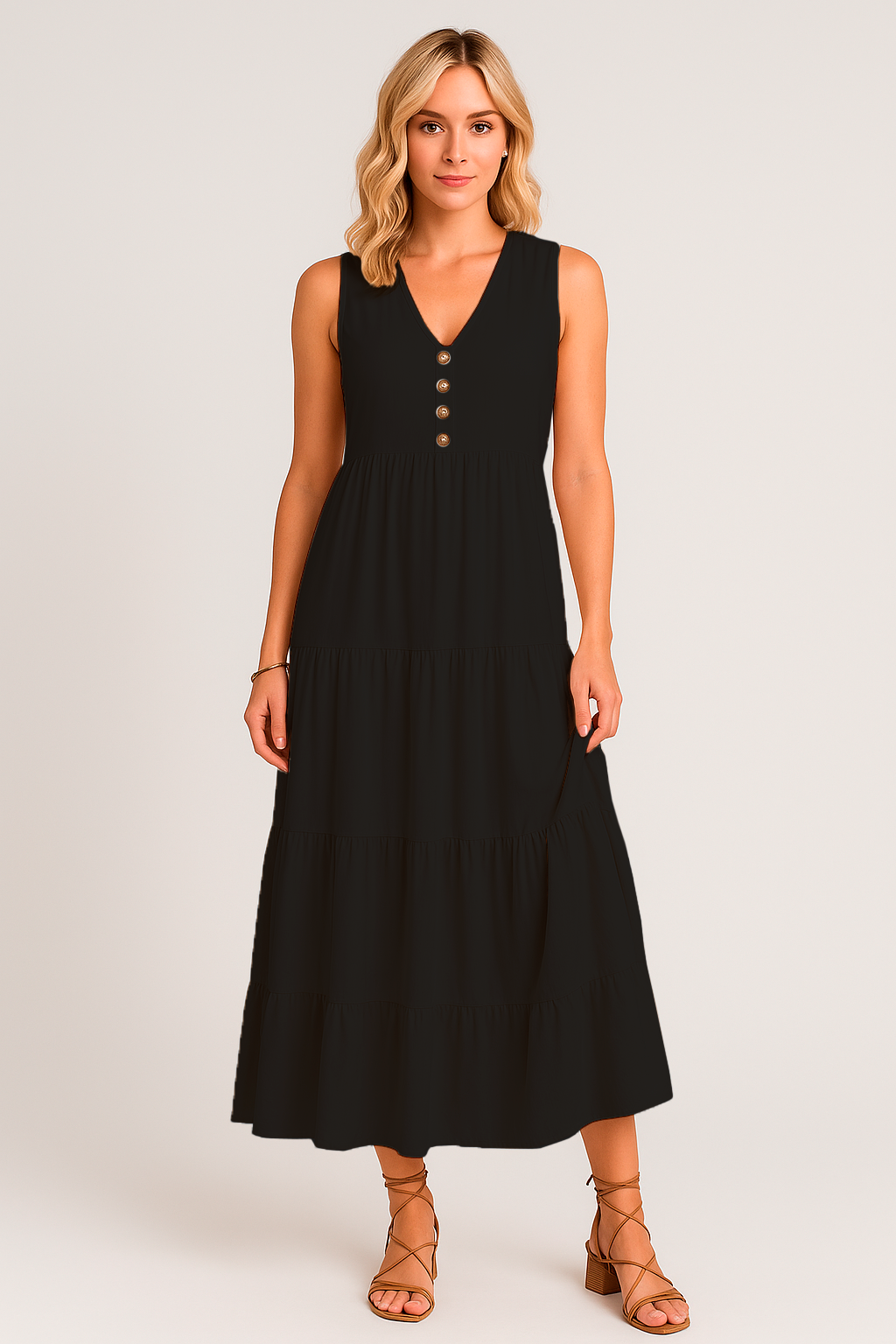 Vestido Maia Decote V com Botões e Saia 3 Marias Black Friday