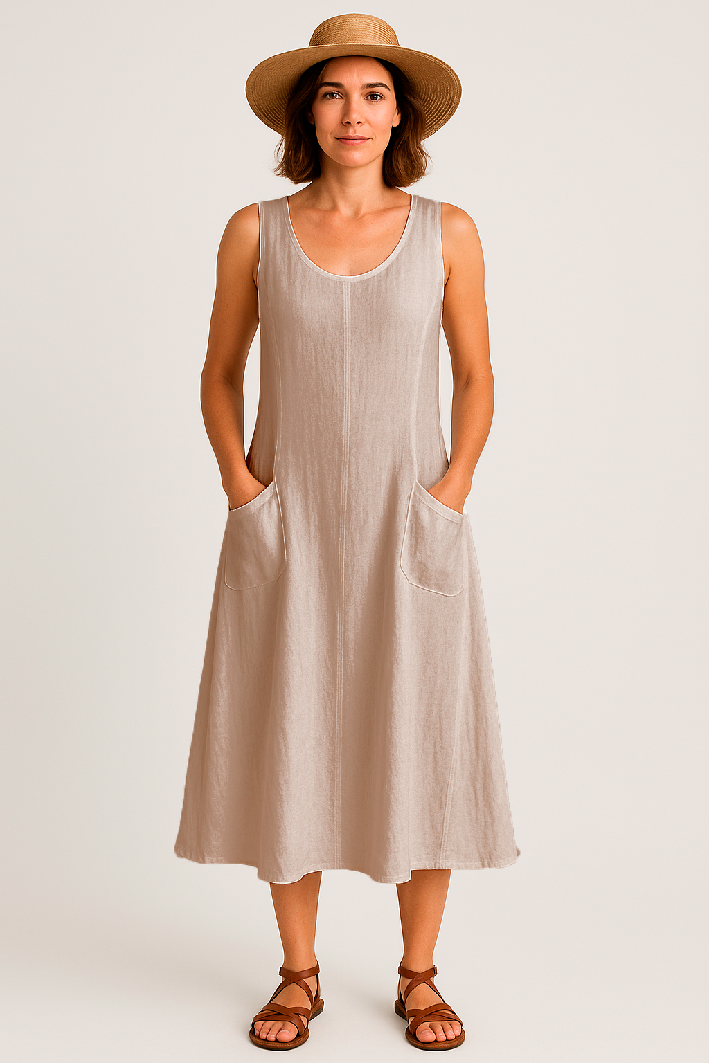 Vestido Isadora  Midi sem Mangas e Bolsos Frontais [LANÇAMENTO 2025]