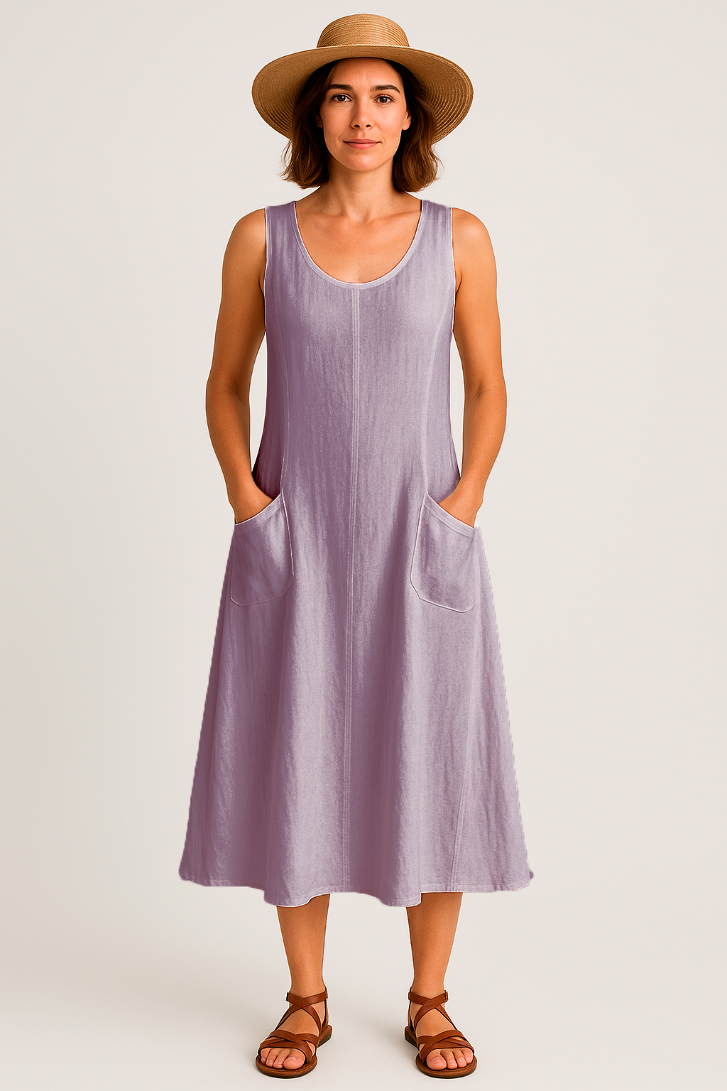 Vestido Isadora  Midi sem Mangas e Bolsos Frontais [LANÇAMENTO 2025]