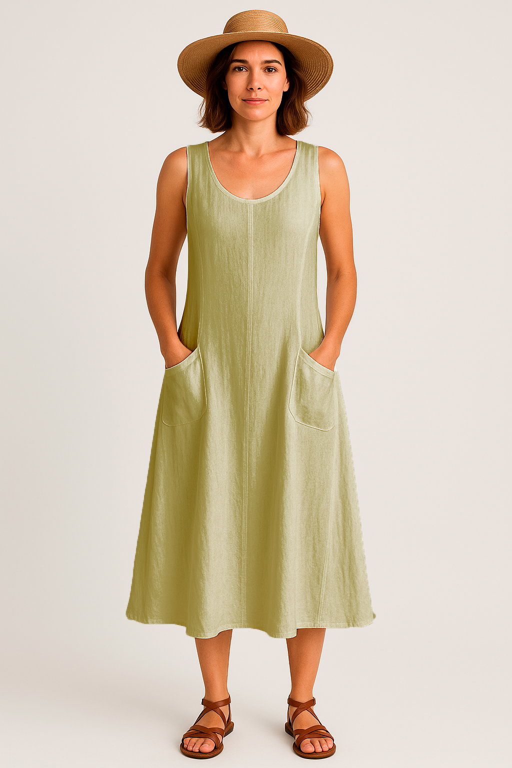 Vestido Isadora  Midi sem Mangas e Bolsos Frontais [LANÇAMENTO 2025]